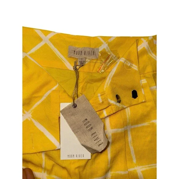 Moon River Yellow Windowpane Wide Leg Pants S High Waist Palazzo Summer NWT - Picture 4 of 8